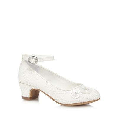 Girls' ivory lace diamante buckle shoes